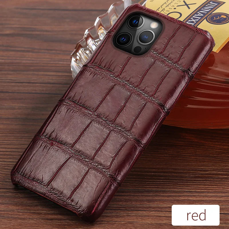 100% Natural Crocodile Leather Phone Case for iPhone 16 15 14 Pro Max 16Pro 15 Plus 15Pro 14Pro Luxury Back Cover