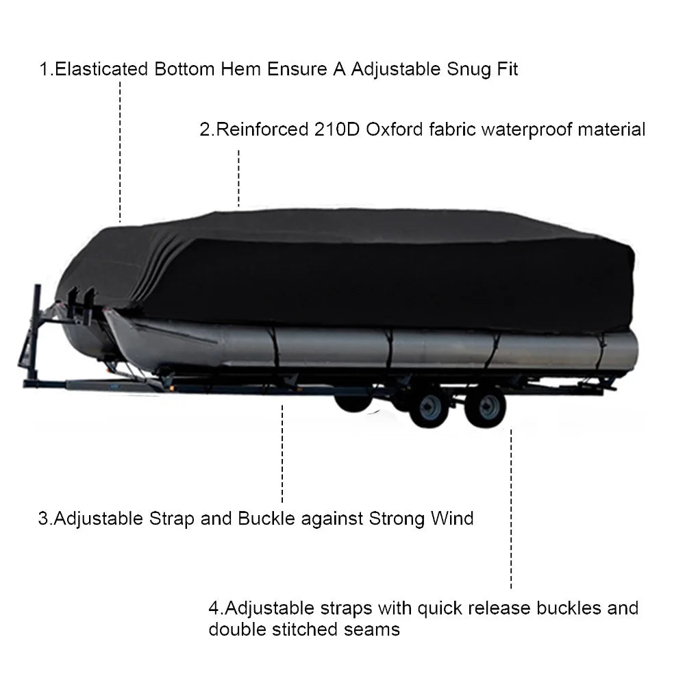 210D Waterproof Pontoon Boat Cover UV Resistant Trailerable Protective Cover for 17-24FT Boats