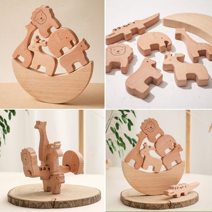 Montessori Wooden Toys for Baby Stars Moon Balance Blocks Board Games Educational Toys Children Stacking High Blocks Constructor