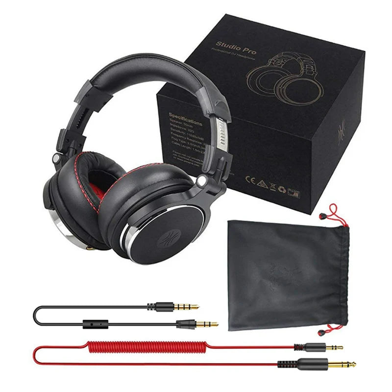 Wired HiFi Headphones Professional Studio DJ Headphones With Mic Over Ear Hi-Res Headset Monitoring For AMP Guitar Phone