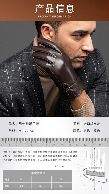 Sheepskin High Quality Autumn Winter Genuine Leather Gloves Men Driving Mittens Warm Touch Screen