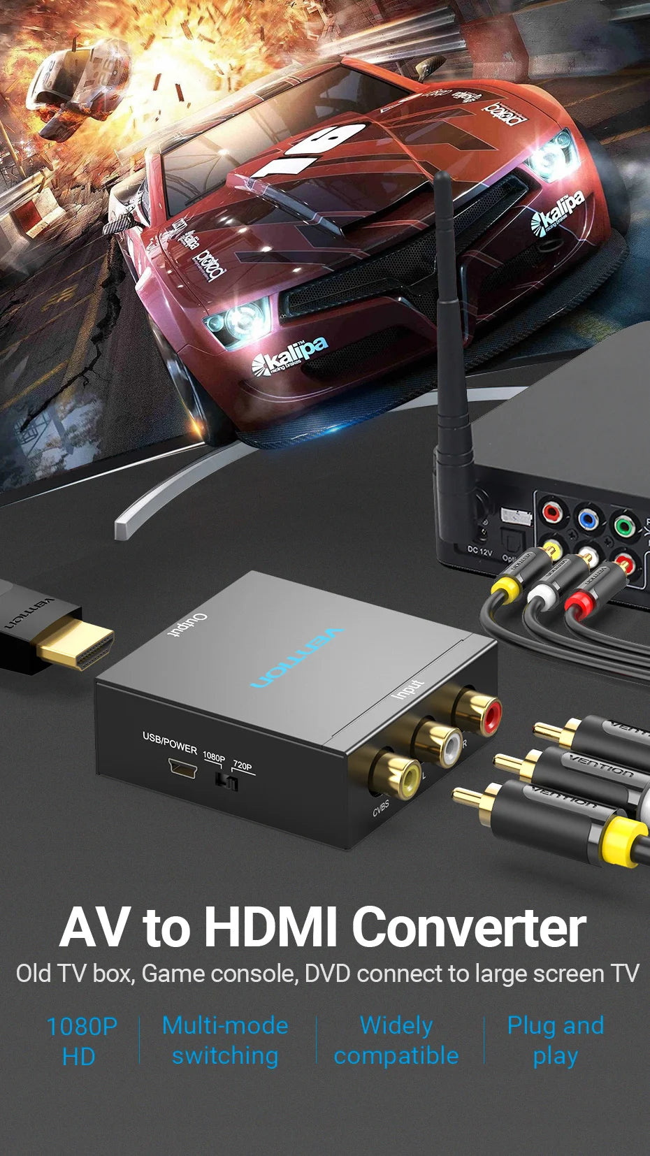 AV to HDMI Converter HDMI to RCA Video Adapter with Mini USB Power Cable for TV Box Projector  HDMI to AV