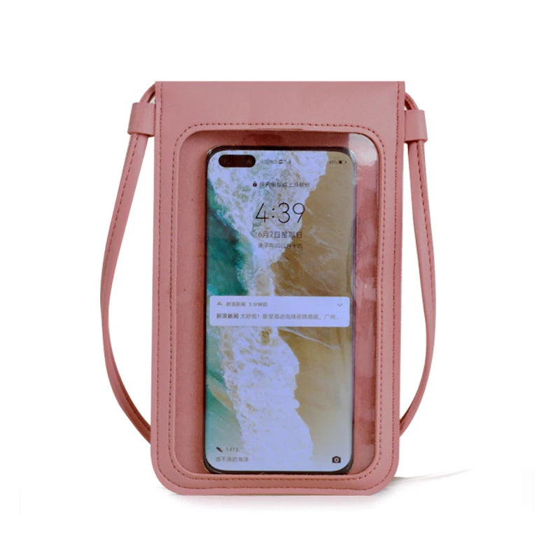 Cell Phone Bag Transparent Waterproof Touch Shoulder Bag Tassel Leather Smartphone Wallet Women Purse Card Pouch