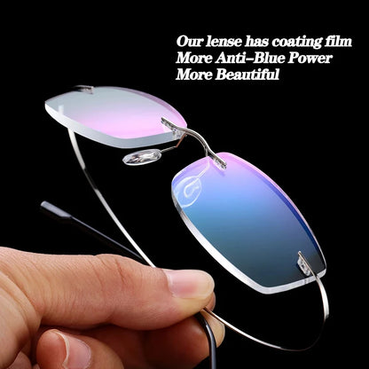 Titanium Alloy Rimless Reading Glasses Light Square Flexible Blue Proof Glasses Frame Women Anti-Blue Ray Glasses Men