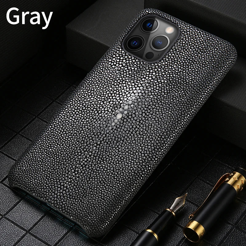 Genuine Stingray Leather Phone Case for iPhone 16 15 14 Pro Max Plus 14Pro 15Pro max Luxury Shockproof Back Cover