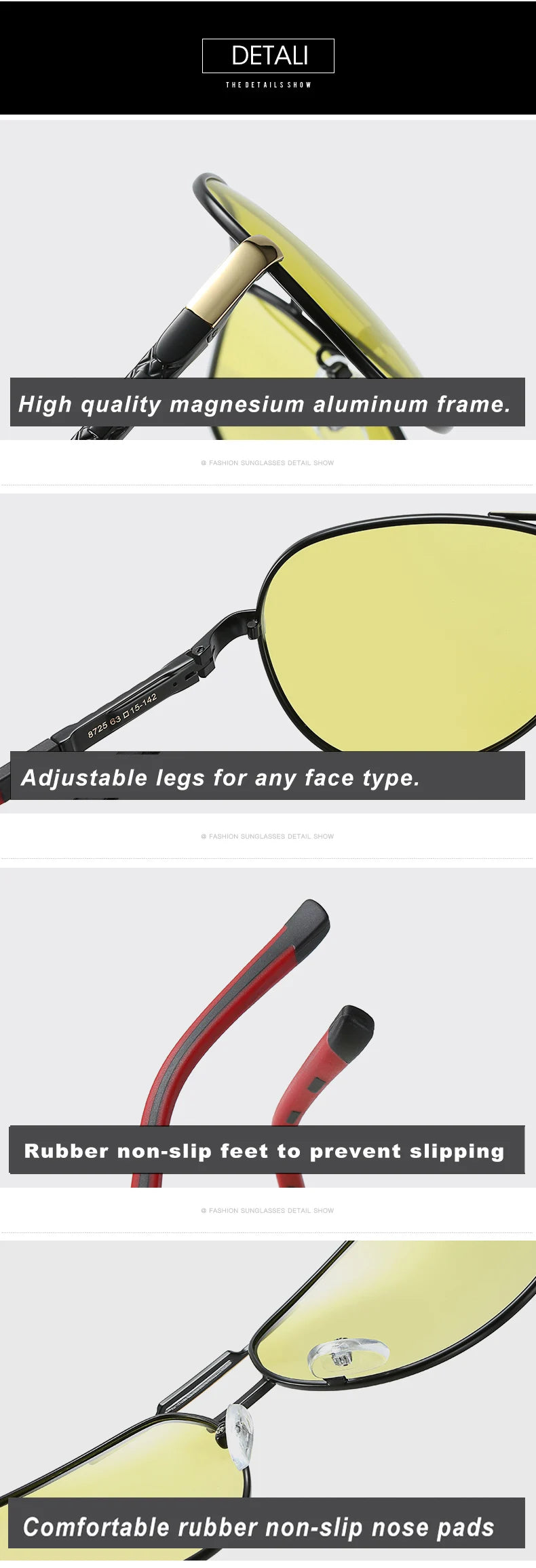 Aviation Photochromic Polarized Night Vision UV400 Driving Sunglasses for Men Women