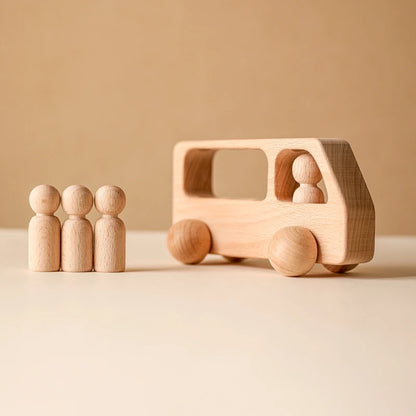 Wooden Bus Baby Toy Beech Bus Hand Push Game Montessori Educational Toys Room Decoration Wooden Building Blocks Handmade Gifts