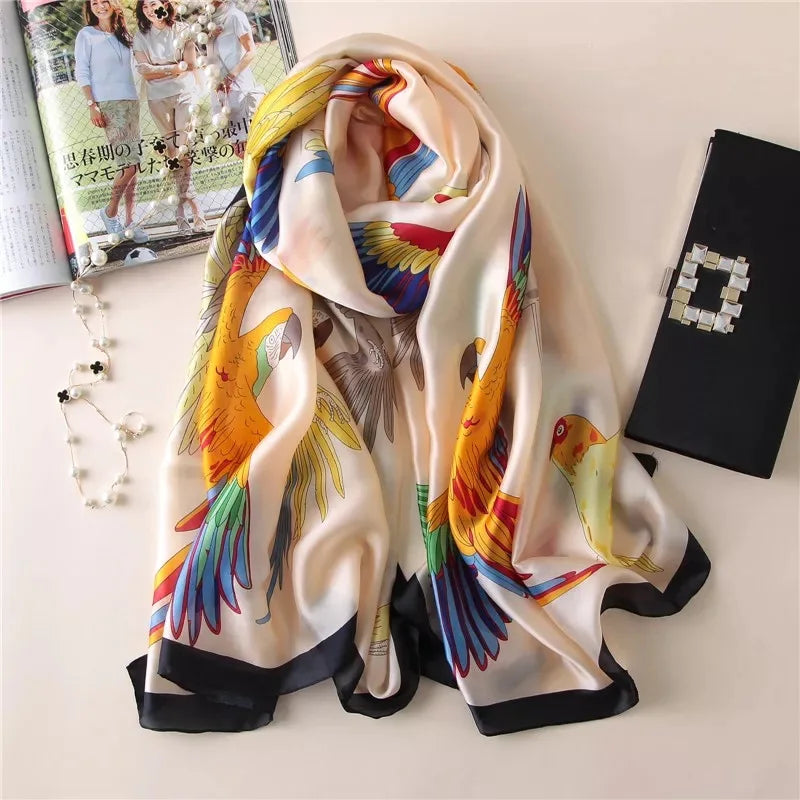 Women Summer Silk Scarves Shawl Lady Wrap Soft Female Echarpe Designer Beach Stole Bandana foulard muffler