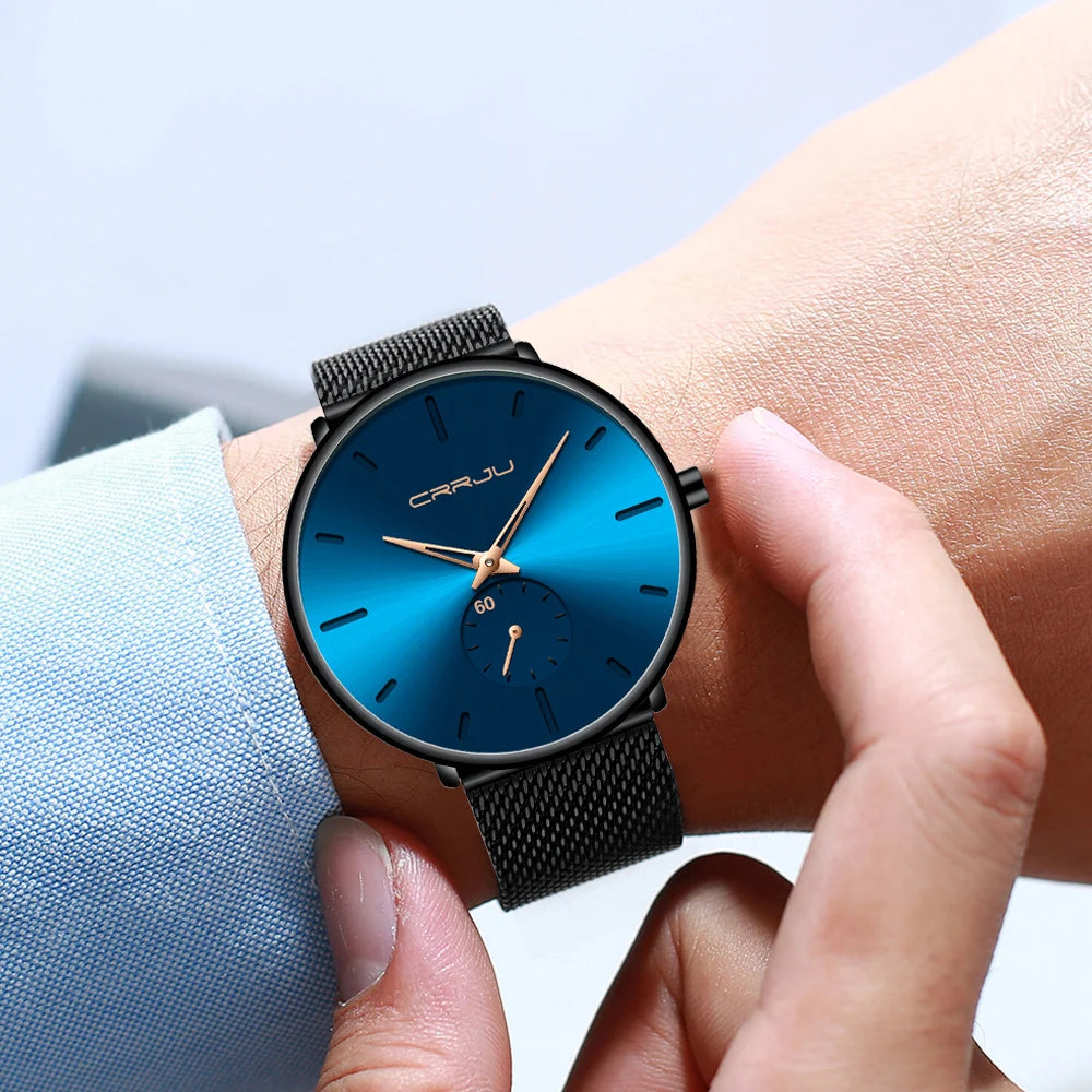 Fashion Blue Men Watch Top Luxury Brand Minimalist Ultra-thin Quartz Watch Casual Waterproof Clock Relogio Masculino
