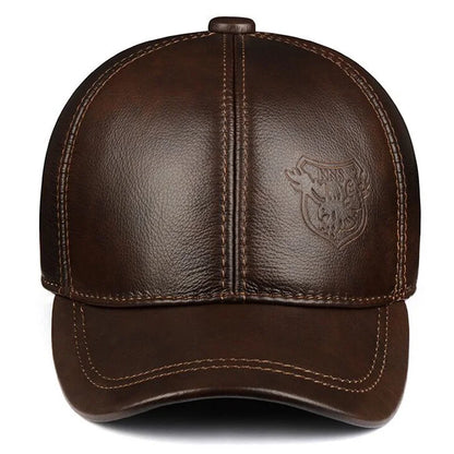 Man Genuine Leather Baseball Caps Male Casual Cowhide Belt Ear Warm 56-60 Adjustable Sprot Flight Hats