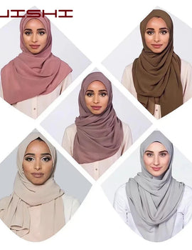 Muslim Chiffon Hijab Women Bubble Chiffon Scarf For Women Ladies Veil Muslim Islam Solid Color Malaysia Wrap Scarves