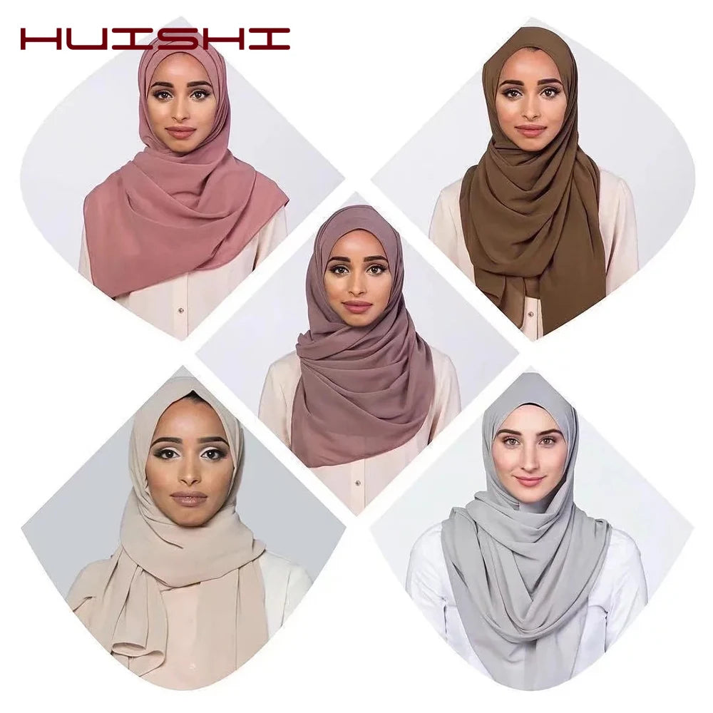 Muslim Chiffon Hijab Women Bubble Chiffon Scarf For Women Ladies Veil Muslim Islam Solid Color Malaysia Wrap Scarves