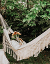 Hammock Boho Style Brazilian Macrame Fringed Deluxe Double Hammock Net Swing Chair Indoor Hanging Swing