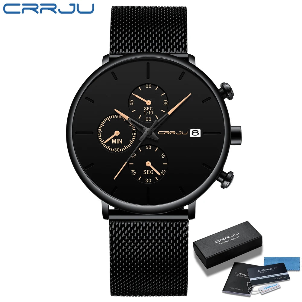 Mens Watches Luxury Sport Wrist Watch Unique Design Stainless Steel Auto Date Mesh Strap Men Fashion Casual Quartz Watches