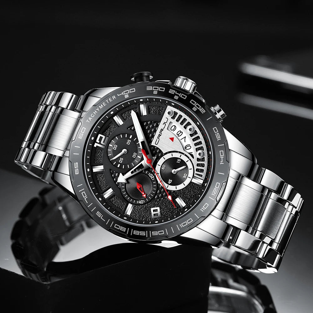 Mens Watches Fashion Stainless Steel Business Watch Luxury Luminous Waterproof Chronograph Quartz Watch Relogio Masculino