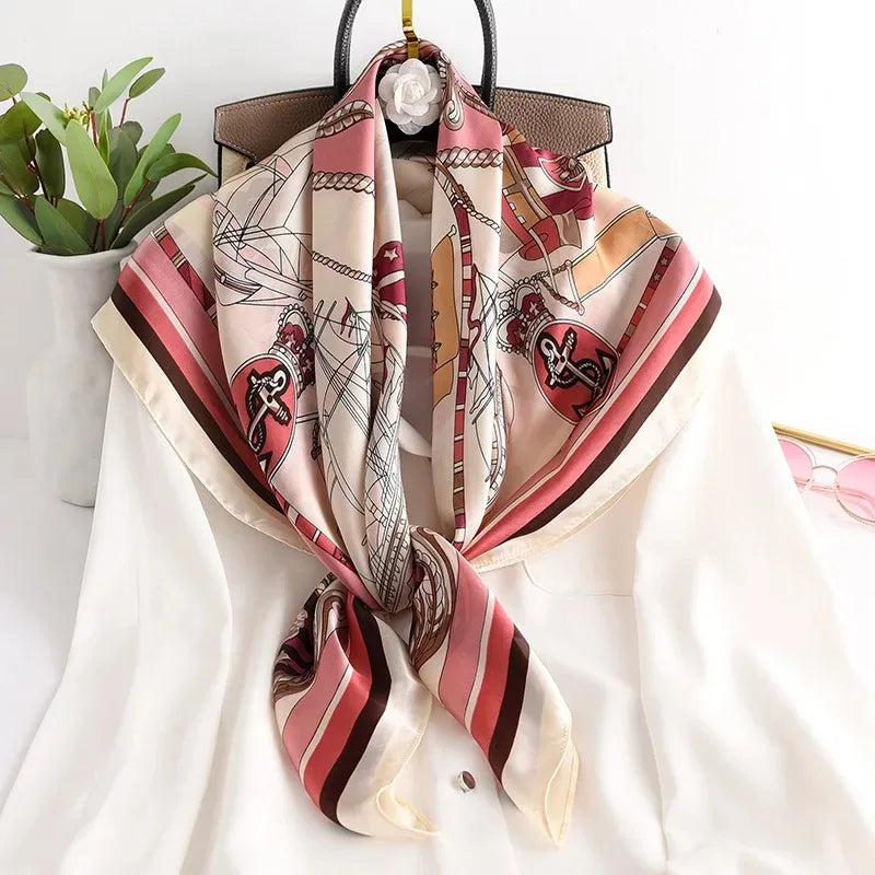 Women Scarf Silk Feeling Hair Neck Square Brand Office bandanna muffler Waiter Flight Attendants Handkerchief Rings wrap