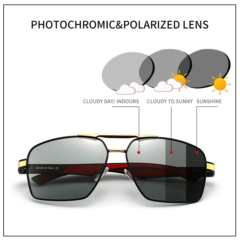 Fashion Photochromic Aluminum Sunglasses Men Chameleon Polarized Pilot  Glasses Anti-Glare Driving Eyeglasses Coating Mirror