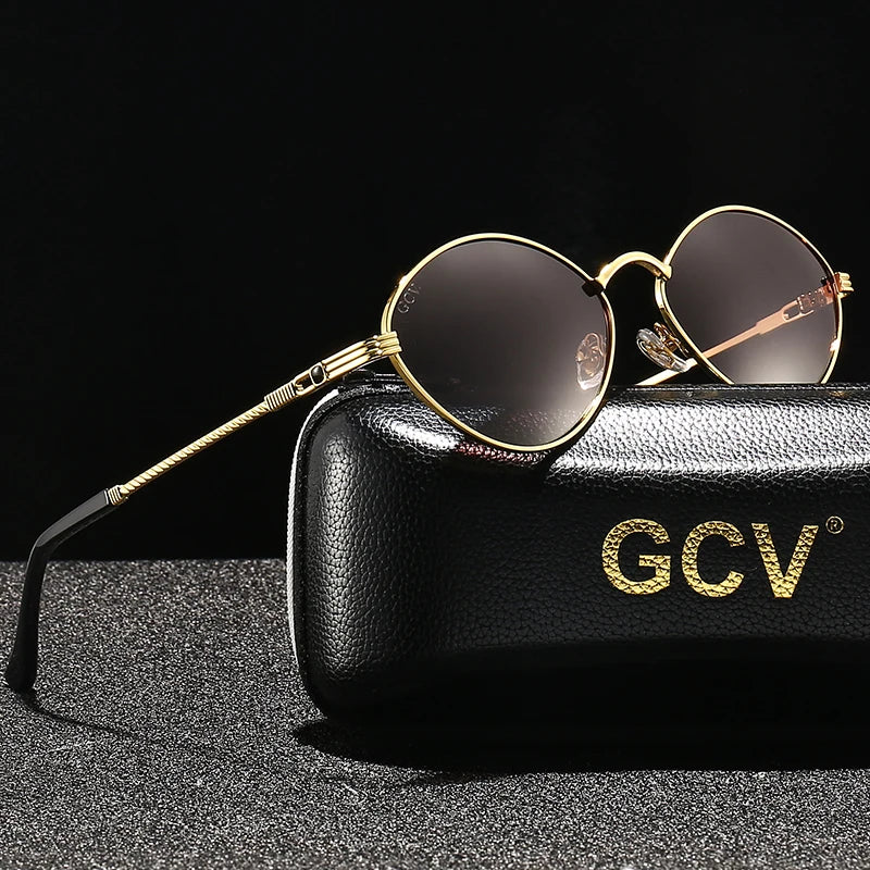 Cat Eye Titanium Alloy Polarized UV400 Retro Punk Sunglasses for Men Women Vintage Fashion Eyewear