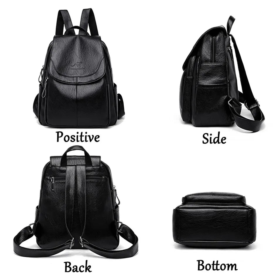 Soft Leather Backpacks Vintage Female Shoulder Bags Casual Travel Ladies Bagpack School Bags