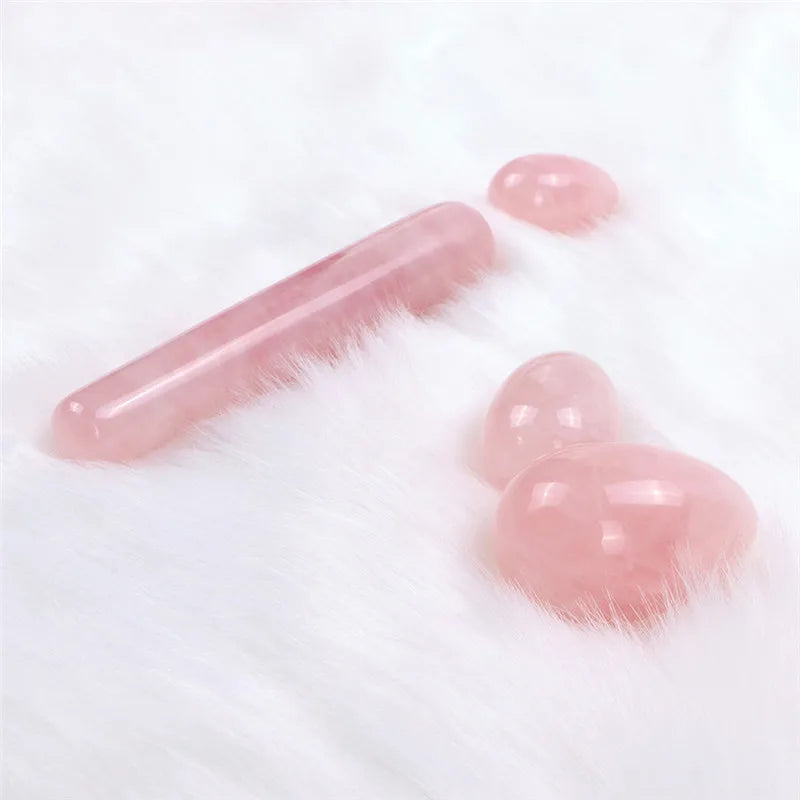 Rose Quartz Yoni Egg Set Tightening Love Egg Kegel Exerciser Natural Stone Crystal Yoni Wand Feminine Hygiene kegel ball