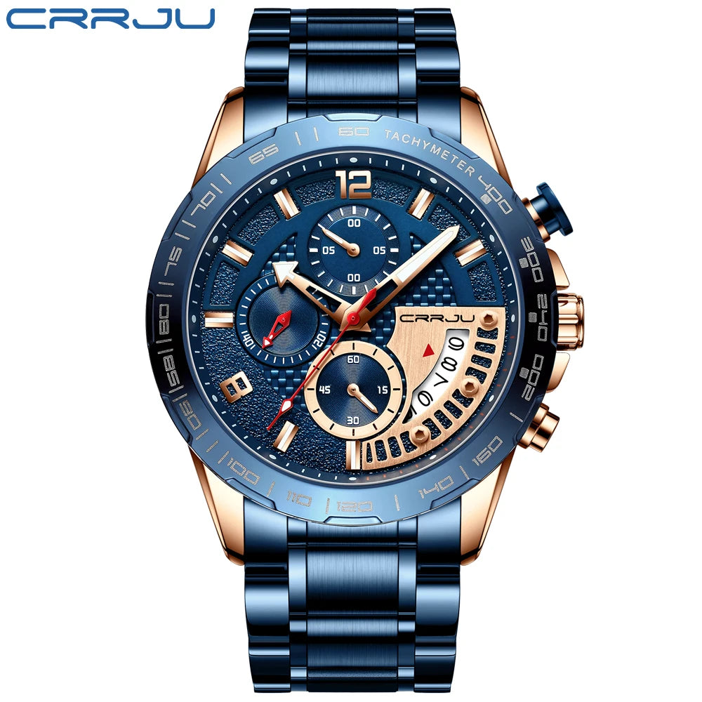 Mens Watches Fashion Stainless Steel Business Watch Luxury Luminous Waterproof Chronograph Quartz Watch Relogio Masculino