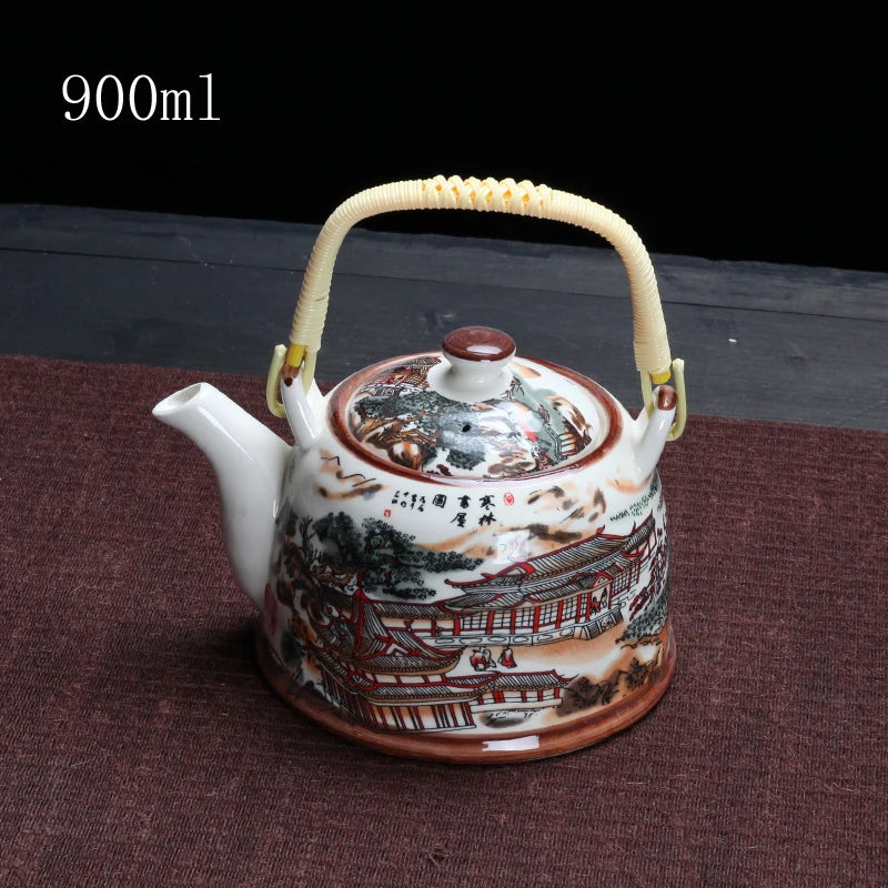 Porcelain Teapot with Strainer Net High Capacity 500 900ML Traditional Retro Ceramic Tea Set