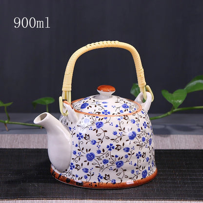 Porcelain Teapot with Strainer Net High Capacity 500 900ML Traditional Retro Ceramic Tea Set