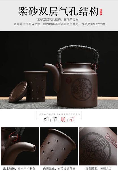 Chinese Purple Clay Tea Pot Chinese Kung Fu Large Capacity With Filter Handle Hand-painted Teapot Kettle Set