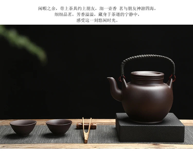 Chinese Purple Clay Tea Pot Chinese Kung Fu Large Capacity With Filter Handle Hand-painted Teapot Kettle Set