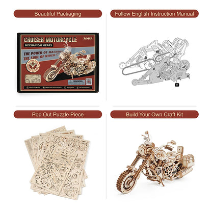 Motorcycle Puzzle 3D Wooden DIY Children Game Assembly Wood Model Kit Building Blocks