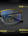 Progressive Multifocal Reading Glasses Half Frame Metal Presbyopia Eyewear Anti Blue Ray Square Magnifying Eyeglaases
