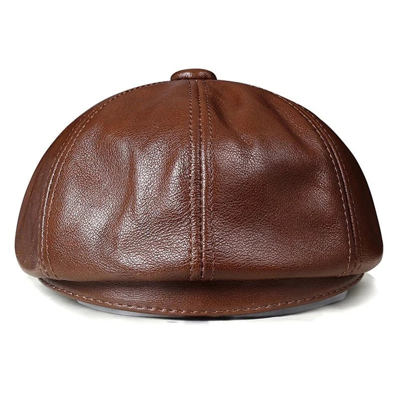 Genuine Leather Hat Cap belt Cowhide beret Warm winter cotton men padding hunting hat ear flap