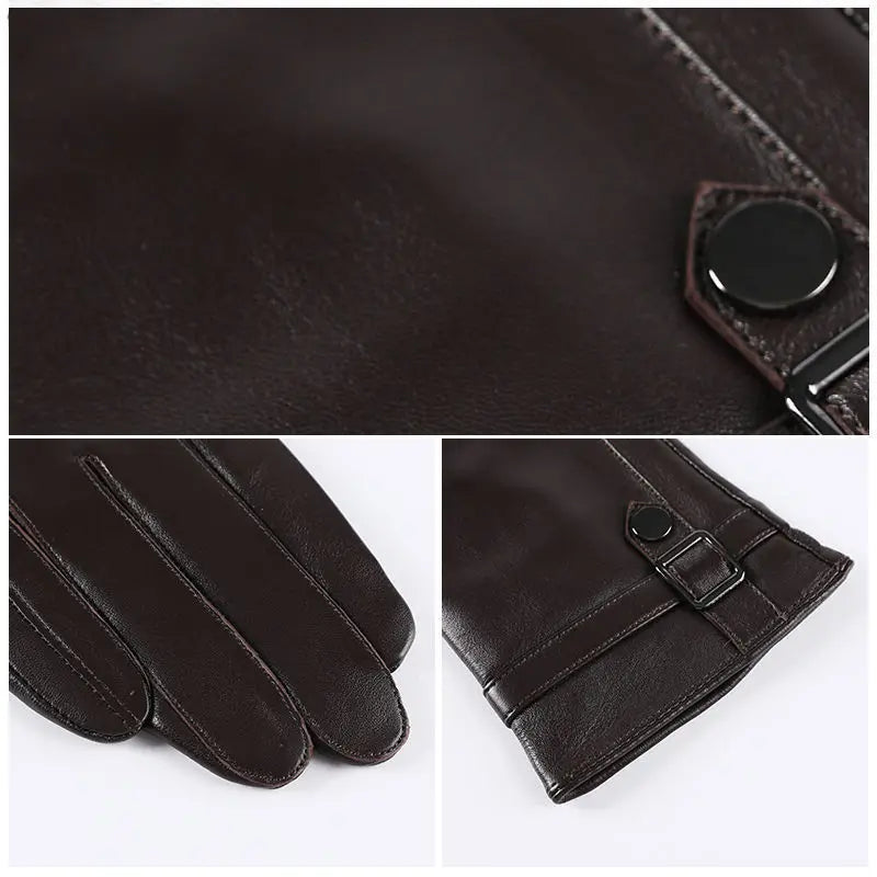 Sheepskin High Quality Autumn Winter Genuine Leather Gloves Men Driving Mittens Warm Touch Screen