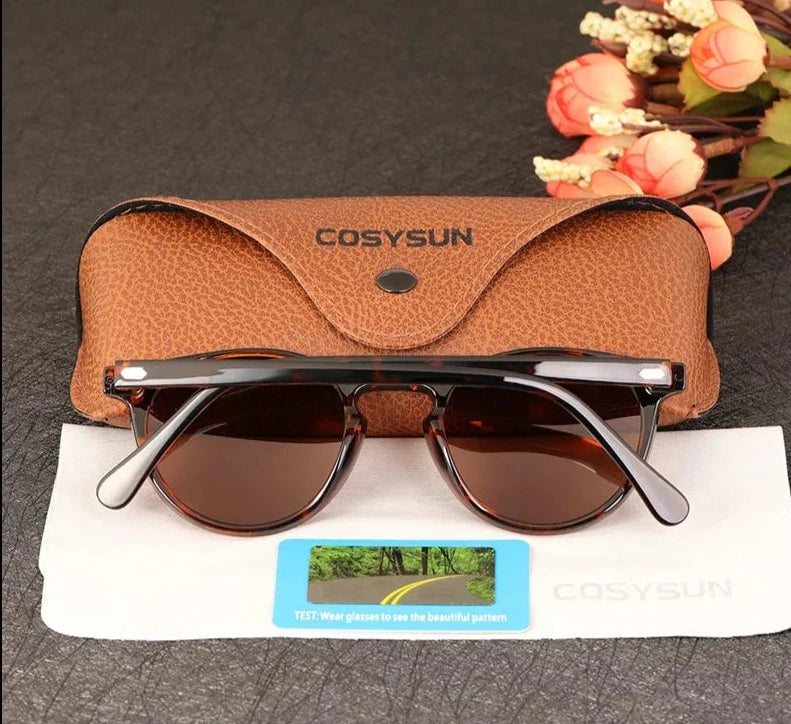 Women Ultralight TR90 Polarized Sunglasses Women Driving Round Leopard Shades