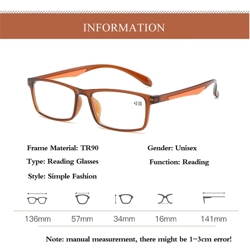 TR90 Ultralight Women Men Reading Glasses Retro Clear Lens Presbyopic Glasses Female Male Reader Eyewear +1.5 2.0 3.0 4.0