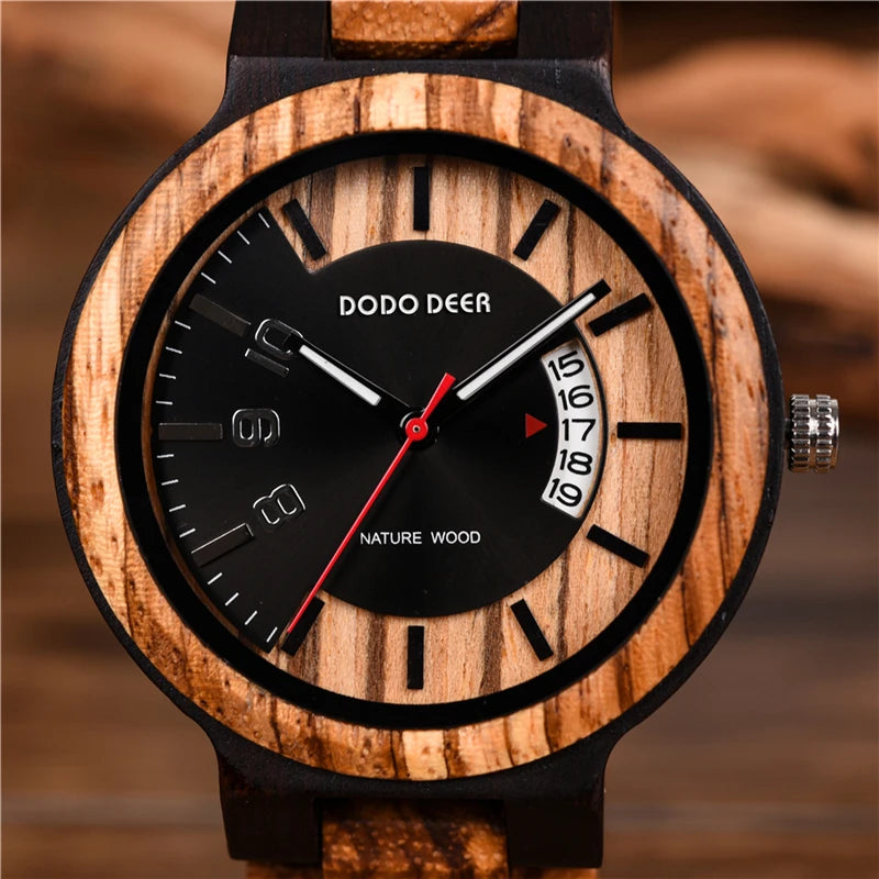 Calendar Zebra Wooden Watches Men Luxury Brand Quartz Wristwatch Man Show Date Colorful Strap