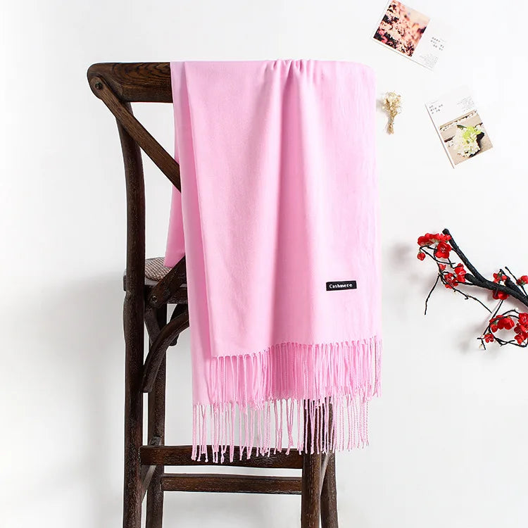 solid color soft scarf cashmere lady shawl wrap Autumn winter pashmina hijab headband