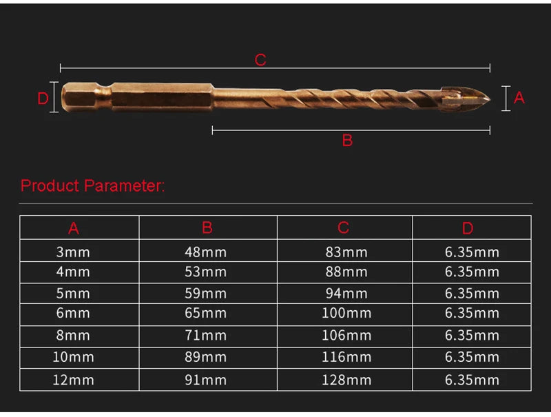 Cross Hex Tile Bits Glass Ceramic Concrete Hole Opener Alloy Triangle Drill Size 3/4/5/6/8/10/12 mm