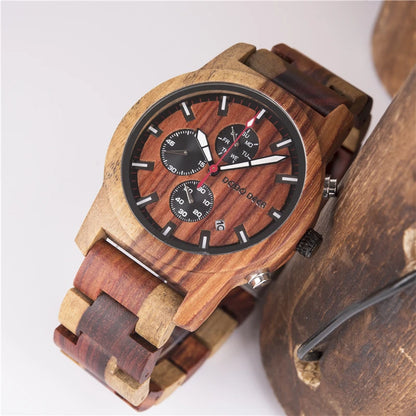 Watches Creative Business Quartz Clock Wood Timepieces Chronograph Date Week Display