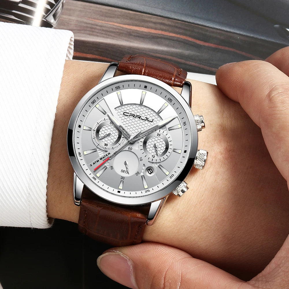 Man Watch Luxury Leather Wrist Watch Casual Chronograph Quartz Waterproof  Hot Sale Wristwatch