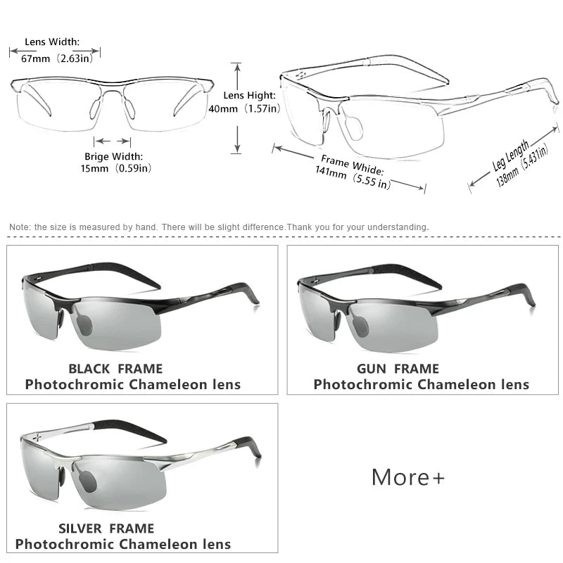 Photochromic HD Sunglasses Men Polarized Chameleon Glasses Fishing Driving Shades Sun Glasses