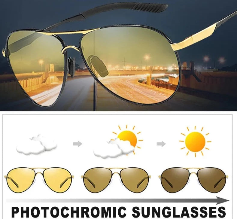 Photochromic Aviation Driving Sunglasses for Men