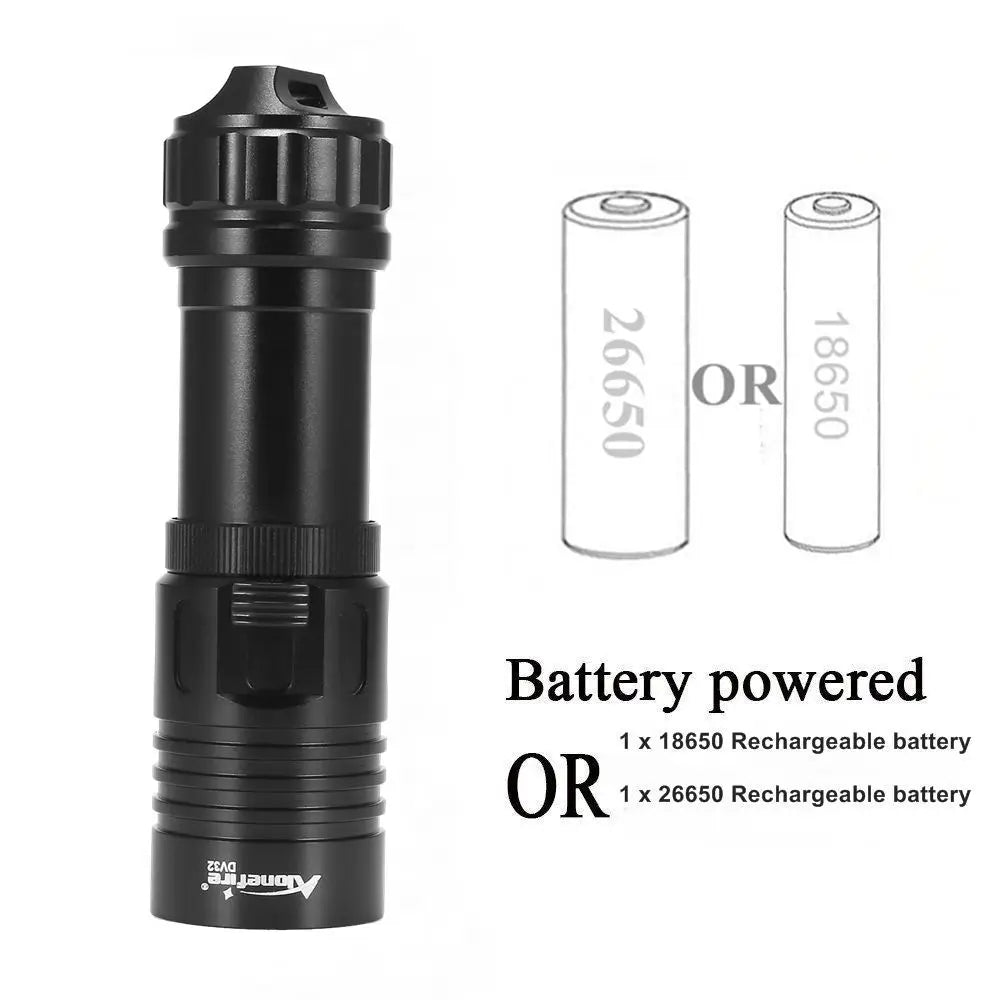 12W Underwater Diving Flashlight Rechargeable LED Torch