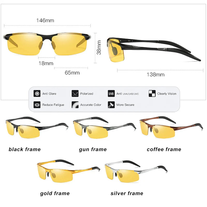Photochromic Polarized Aluminum Magnesium Sunglasses for Men Night Vision