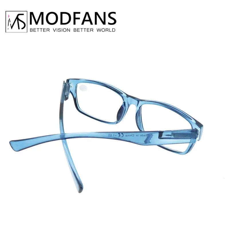 Reading Glasses Square Durable Blue Frame Readers Flexible Spring Hinge Clear View Magnification Strength +0.5 to +5.0