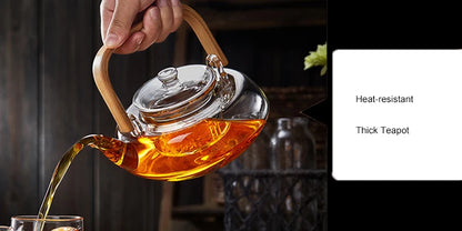 Bamboo Handle 800ml Blooming, Loose Leaf Tea Pot with Glass Strainer Safe Lid Dishwasher, Stovetop Safe Teaset Kettles