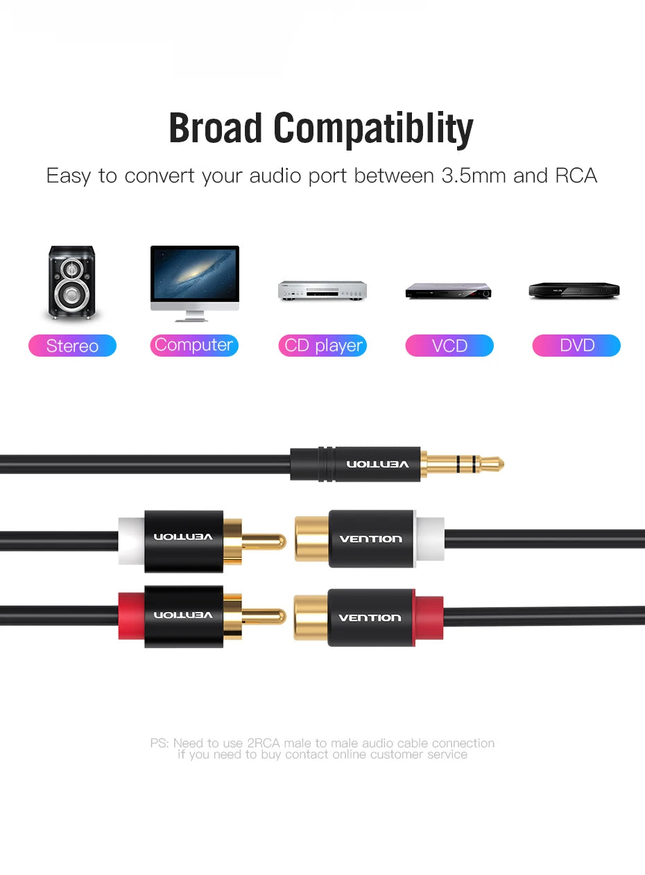 3.5mm Male to 2RCA Female AUX Cable RCA Jack Splitter Audio Y Cable for iPhone Computer Speaker Stereo 3.5 Cable RCA