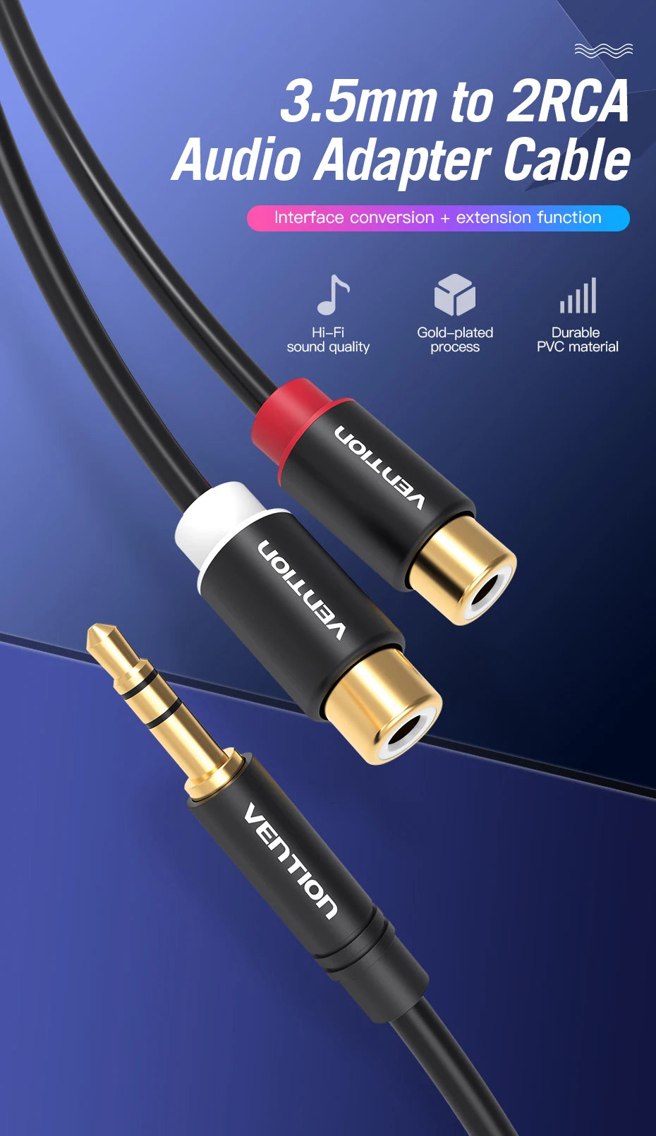 3.5mm Male to 2RCA Female AUX Cable RCA Jack Splitter Audio Y Cable for iPhone Computer Speaker Stereo 3.5 Cable RCA