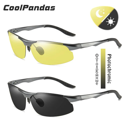 Aluminum Magnesium Photochromic Polarized Sunglasses Men Driving Glasses Day Night Vision Driver Goggles