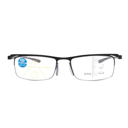 Multifocal Reading Glasses Men Alloy TR90 Presbyopic Eyeglasses Man Reader High Quality Rectangle Glass +1+1.5+2+2.5+3+3.5